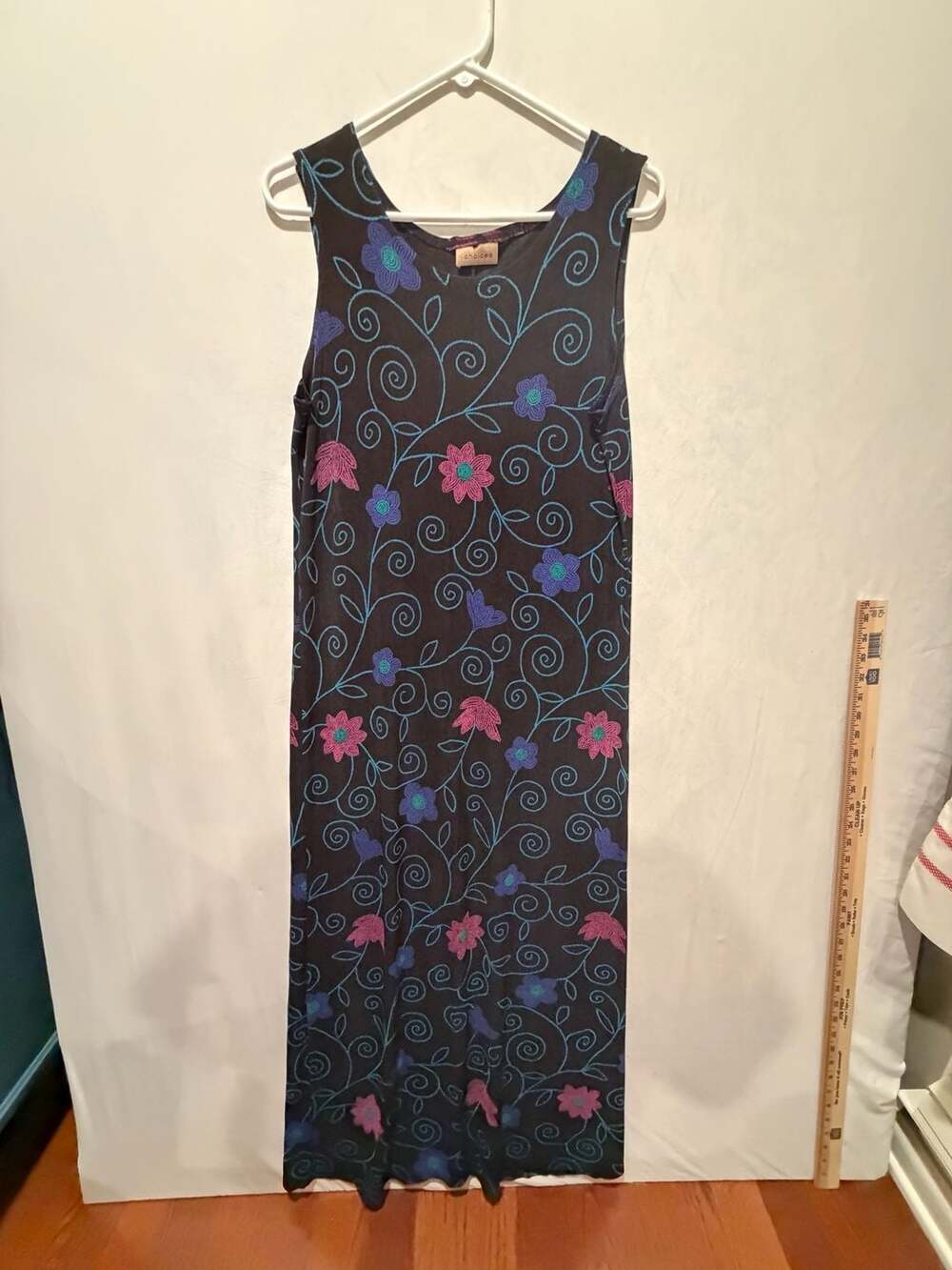 Choices Black Sleeveless Floral Embroidered Midi Dress sz.  large